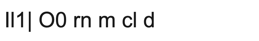 Arial: capital I and lowercase l are the same plain stroke; rn sits close to m, cl close to d