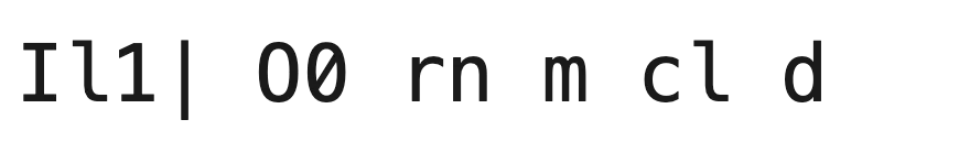 Menlo, a monospace coding font: every character distinct, with a serifed I, a tailed l, a flagged one and a marked zero